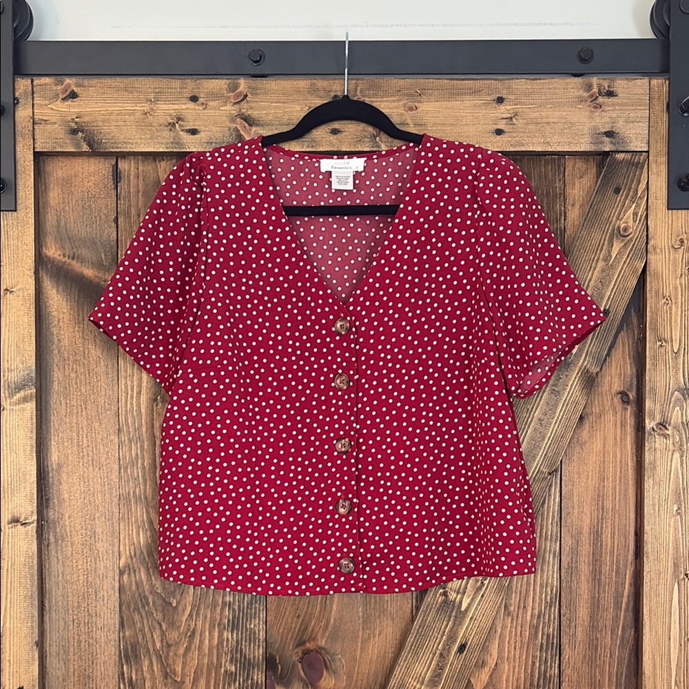 URBAN Romantics Red and White Puff Sleeve Blouse